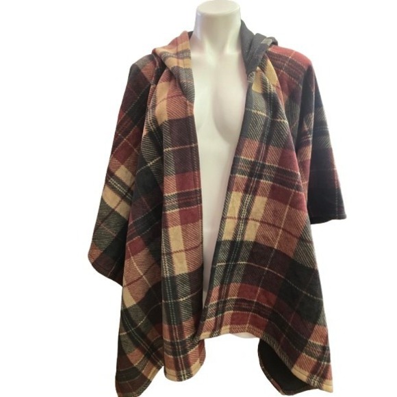 Rachel Zoe Women's Plaid Pancho  With Hood One Size Multicolor - Picture 1 of 3